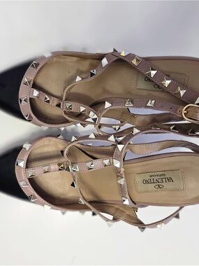 Valentino Garavani Nude Pink Rockstud T-Strap Heels